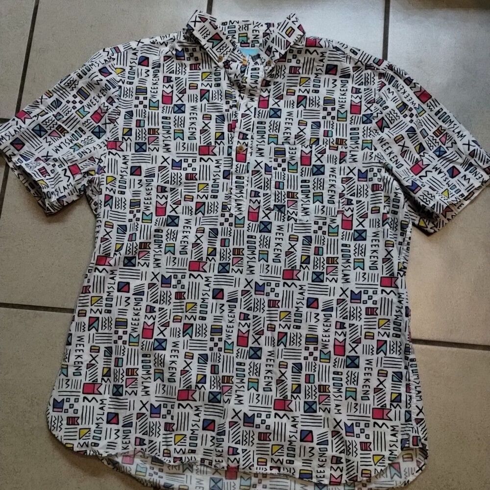Chubbies Mens Large Button Shirt "Saved By The Bell"  Lined 5.5" Flags Rare